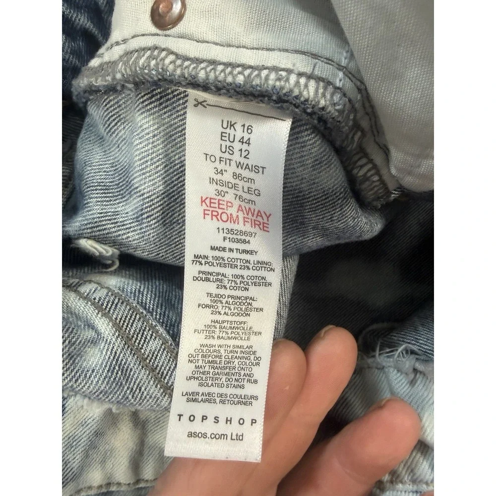Top shop Dad Denim Distressed Acid Washed Skirt 14